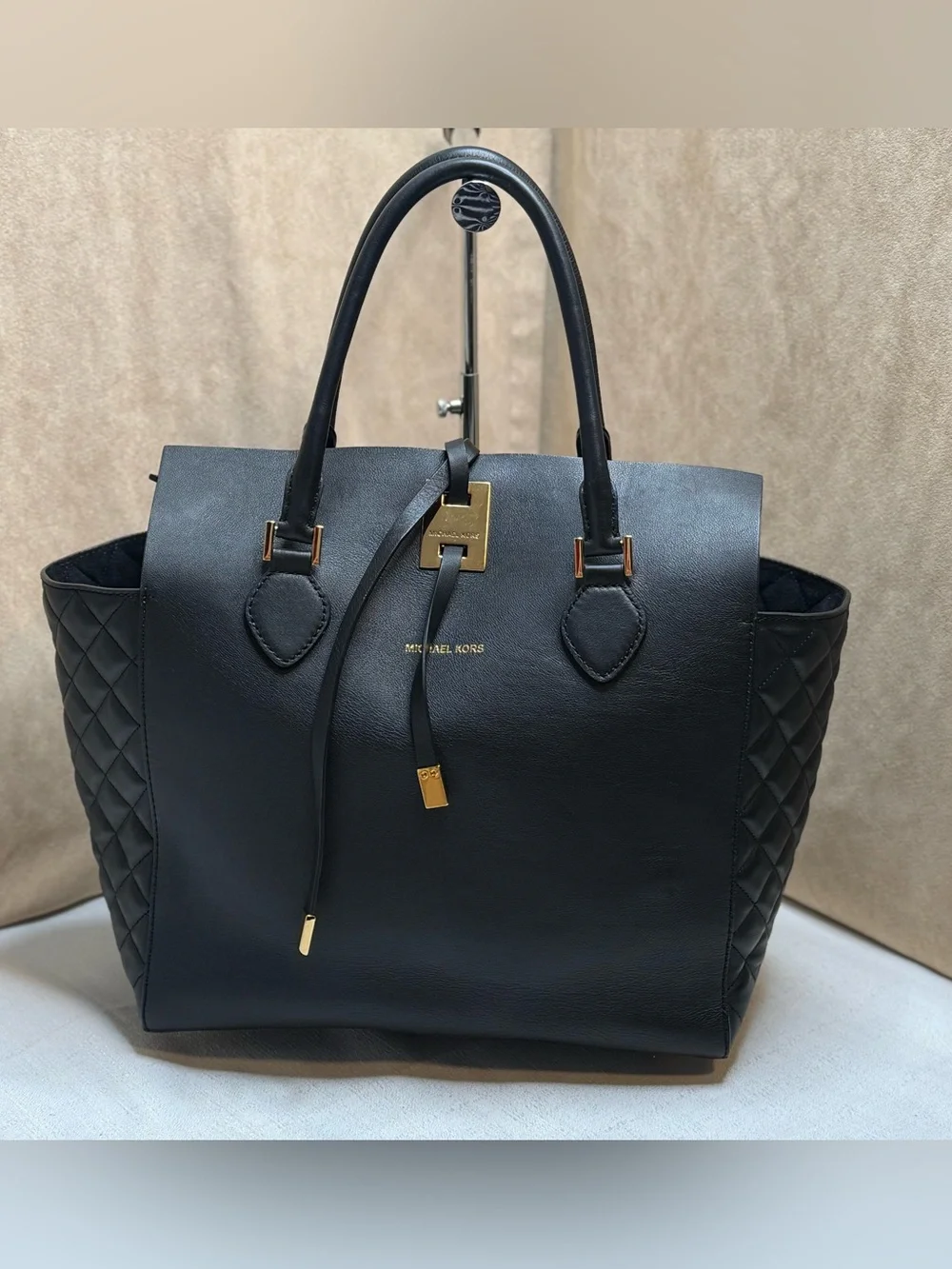 Michael Kors Collection Miranda Black Leather Tote Gold-tone Hardware